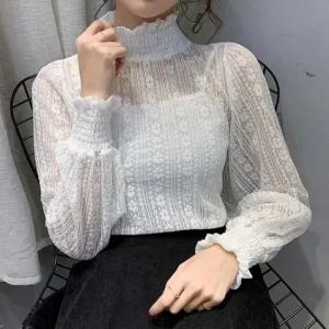 여성 시스루 버나드 스판 레이스 블라우스 레이어드 이너티 속티