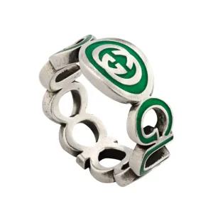 (백화점AS가능)(케이스+쇼핑백포함)선물포장 구찌 인터로킹 G 링 실버 그린 반지 753640 8414