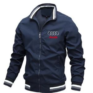 아우디 남성용 오토바이 재킷 캐주얼 윈드브레이커 슬림핏 바이커 스포츠웨어 로고 프린트 패셔너블 레이싱