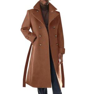 런카티 남성 트렌치코트 노치 라펠 더블 가슴 벨트 완두콩 코트 울 블렌드 겨울 따뜻한 오버코트