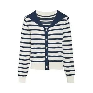 [JJ지고트](신세계 사우스시티)스트라이프 배색 세일러 칼라 가디건 GR9N1CD901