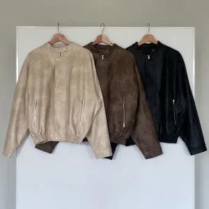 여자 가을아우터 블루종 집업 오버핏 밴딩 가죽 자켓