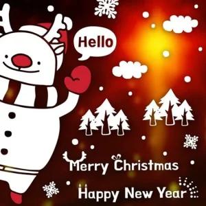 Hello 크리마스루돌프 좌측 중) 유리스티커 시트지 크리스마스 쇼윈도우장식 유리시트지