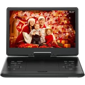 16.9인치 휴대용 DVD 플레이어 14.1인치 대형 HD 스크린 대용량 스피커 46시간 내장 충전식 배터리 USBSD