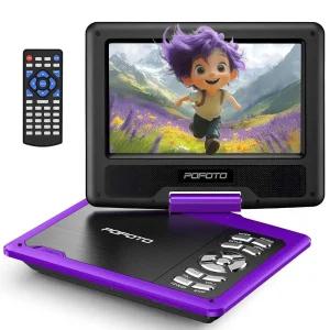 POFOTO 어린이 자동차용 9.5인치 휴대용 DVD 플레이어 7.5인치 회전 스크린 46시간 작동 시간 듀얼 스피커