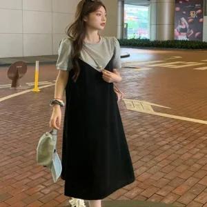 티셔츠 블랙 반팔 롱원피스 뷔스티에 여름