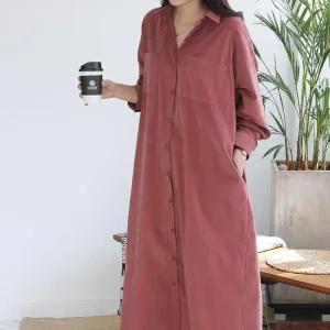 여자 셔츠원피스 골덴 투포켓 가을 롱원피스_4