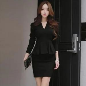 가을 브이넥 하객 겨울원피스 프릴 미니 겨울 (46yXJ)