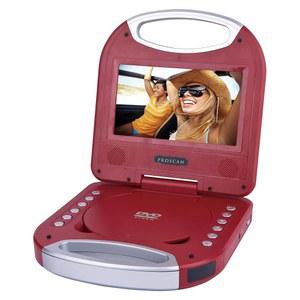 손잡이가 있는 POSSCAN 엘리트 7인치 휴대용 DVD 플레이어, 빨간색