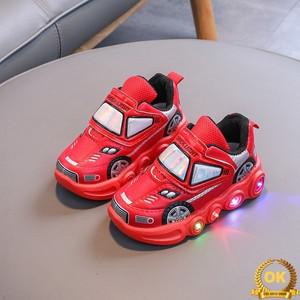 재미있는 만화 자동차 표면 LED 캐주얼 운동화 남아용 반짝이는 야외 신발 어린이 조명 미끄럼 방지 H08142