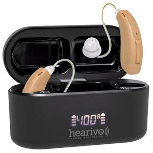 시니어용 Hearivo QV 라이트 충전식 보청기, 노이즈 캔슬링 기능이 있는 BTE 휴대용 충전 케이스, 이명 마스킹, 베이지