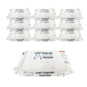 [콩심팥심]펫크린 반려동물 애견전용 물티슈 72매 10팩