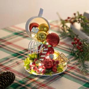 /플라워트리 크리스마스 장식 화분 LED 포인베리 커피잔 set 16cm