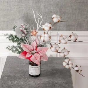 /플라워트리 크리스마스 장식 포인세티아 조화 화병 목화 set 35cm
