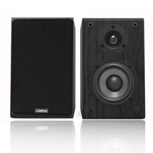론푸 패시브 책장 스피커, 75W x 2 클래식 우드 니어 필드 모니터, 4인치 탄소 섬유 우퍼 및 1인치 실크 돔 트위터 양방향 앰프 필요(인클루드 없음)