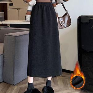 [JHQSWEL2_51IB]안감 코듀로이 밴딩 롱 스커트 HH-A94