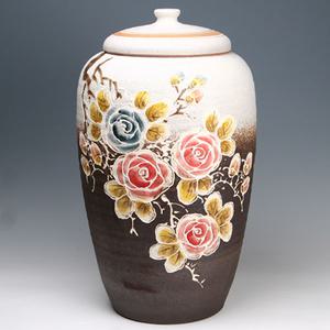 [오일장쌀독] 배원통형 투톤 장미 쌀독 20kg/쌀항아리/쌀통/집들이선물/인테리어효과/수공예/쌀벌레예방