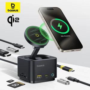 베이스어스 7 in 1 허브 맥세이프 무선 충전 USB C타입 멀티 포트 HDMI HUB 3.2 맥프로2