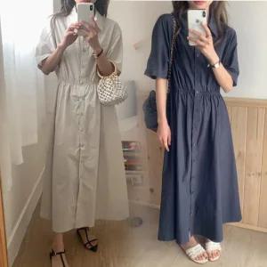 [아우트]밴딩 린넨원피스 반팔 셔츠 치마 출근룩 1P