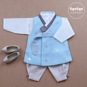 [꼬까한복]루비은박긴배자_스카이/아동/남아한복/유아/설빔/돌/전통/추석