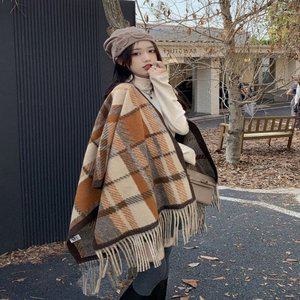 판쵸 수술 체크 가을 여자 겨울 케이프 숄 가디건 (WFGY7CP)