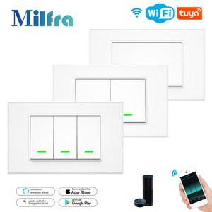 Milfra 스마트 Wifi 중립 와이어 옵션 벽 버튼 조명 AC100 240V Tuya APP 음성 제어 Alexa