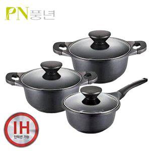 [쉐프앤쿡]풍년 프리미엄 펄블랙 통주물 세라믹 코팅 냄비세트 3종 20편수 22양수 24양수