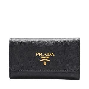 [중고명품] 블랙 카프스킨 사피아노 로고 공용 키 홀더 지갑 1M0222 QWA F0002