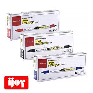 라인플러스 투 네임펜 12입 트윈 빨강 파랑 검정 1타