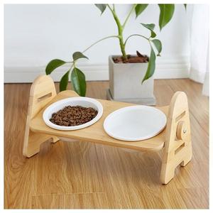 애완 대나무 4단 높이조절 도자기식기 2구 밥 물그릇 (WD88463)