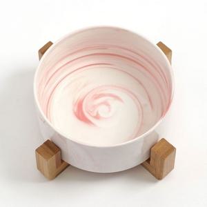 애완 우드받침 16cm 도자기식기 1구 사료 물그릇 Pink (WD88467)