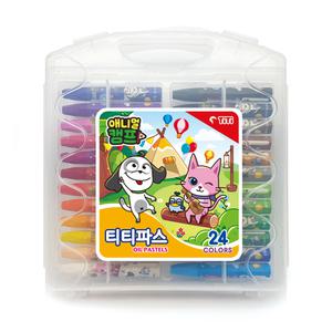 신학기 TITI 가방크레파스 애니멀캠프 24색 투명케이스
