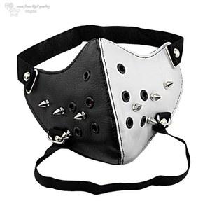 펑크 트렌드 리벳 흑백가죽 마스크 럭셔리 업그레이드 롱 스파이크 바 퍼포먼스