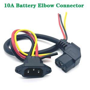 배터리 커넥터 플러그 36V 48V 범용 전자 자전거 스쿠터 용 와이어 10A 케이블이있는 3 수직 충전 소켓 팔꿈치