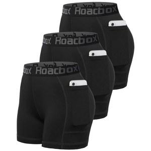 로드박스 5인치 배구 요가용 러닝 반바지 3팩 운동 스판덱스 운동 포켓, 압축 짐 반바지