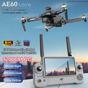 AE60 전문 드론 8K 카메라 GPS 브러시리스 3축 짐벌 12KM 장애물 회피 터치 스크린 에어드롭 낚시 FPV Dron
