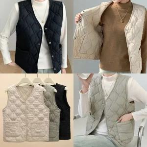 여성 양모패딩조끼 양모조끼 패딩조끼 누빔조끼 베스트 겨울 이너 브이넥 방한조끼