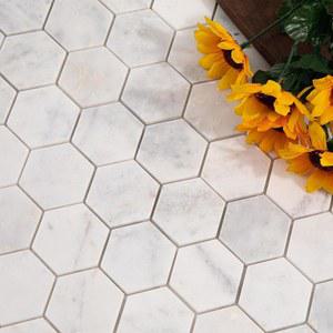 디플랫 마블 모자이크 타일, 화이트 비앙코 오리온, 2인치 육각형, 혼방, 주방 욕실 벽 바닥용 백스플래시 5매