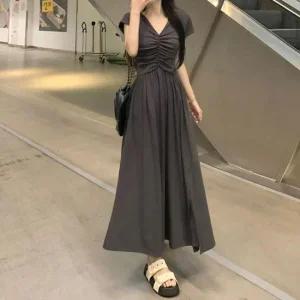 데일리 셔링 러블리 트임 원피스 TDN0160 나시 롱 봄 여성 롱드레스 원피스 플 호캉스 하객 카라 트임 찰랑