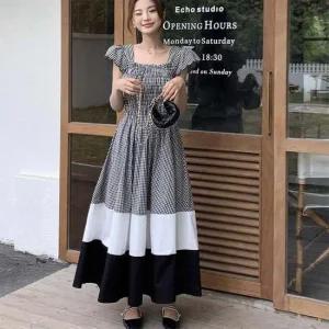 패턴 투톤 스모크 밴딩 원피스 URK360 가을 XL 원피스