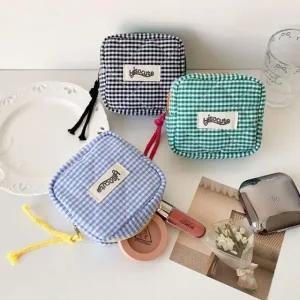 미니누빔사각체크파우치 누빔 메이크업 립스틱 미니 여행용 화장품 생리대 파우치