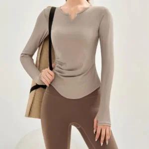 [다잇템] 여성용 잔주름 V넥 필라테스 롱슬리브 편한 티셔츠