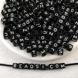 비즈아이 [678-52]알파벳비즈 아크릴이니셜 사각이니셜 6mm 블랙/화이트알파벳 ,10g(약60개)