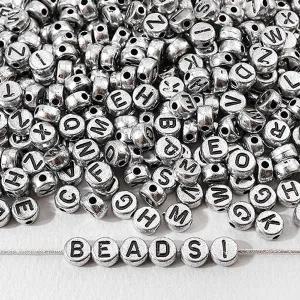 비즈아이 [678-57]알파벳비즈 아크릴이니셜 미니이니셜 7mm 실버/블랙알파벳 ,10g(약75개)