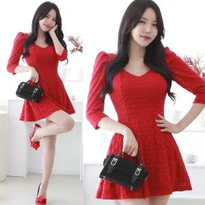 No. 5038 레드 레이스 A라인 섹시홀복원피스