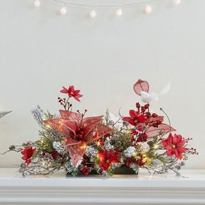 크리스마스 장식 포인세티아 조화 센터피스 레드 클레마티스 55x36cm 테이블 탁상용 데코 겨울 꽃 소품