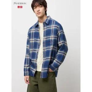 유니클로 남성 여성 상의 난방 양면 기모 플란넬셔츠 체크 블루 475278