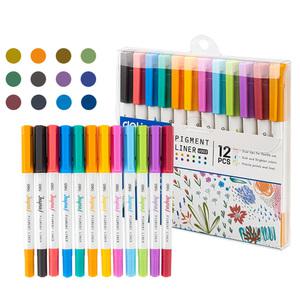 델리 트윈 네임펜 12색 세트 EU302 양방향 듀얼 타입 0.5mm 1.0mm 닙 촉 유성 마카펜 중간글씨