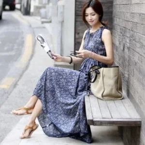 썸머패션 나시원피스 민소매 롱스커트 바캉스룩 (WFHW42S)