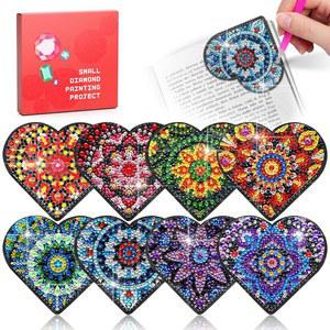 다이아몬드 아트 페인팅 북마크 키트 8개, DIY 다이아몬드 페인트 코너 북메이커 세트, 작은 다이몬드 아트 키트, 여성용 아트 크래프트 키트 선물 만다라 하트 모양 블랙